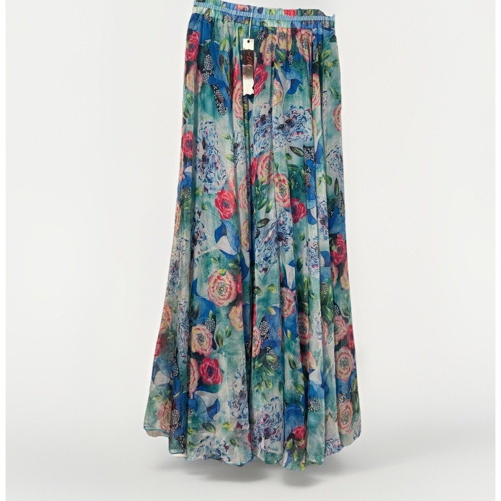 NWT Afil-i Fairycore Feminine Playful Floral Whimsical Chiffon Maxi Skirt Size M